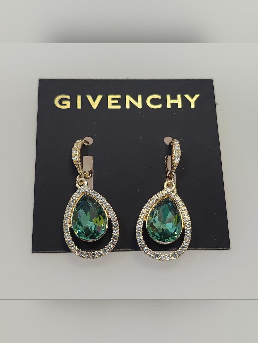 NWT Givenchy Gold-Tone Green Stone Drop Earrings